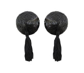 Love In Leather Round Sequin Nipple Tassels - Black - Breast and Nipple Toys